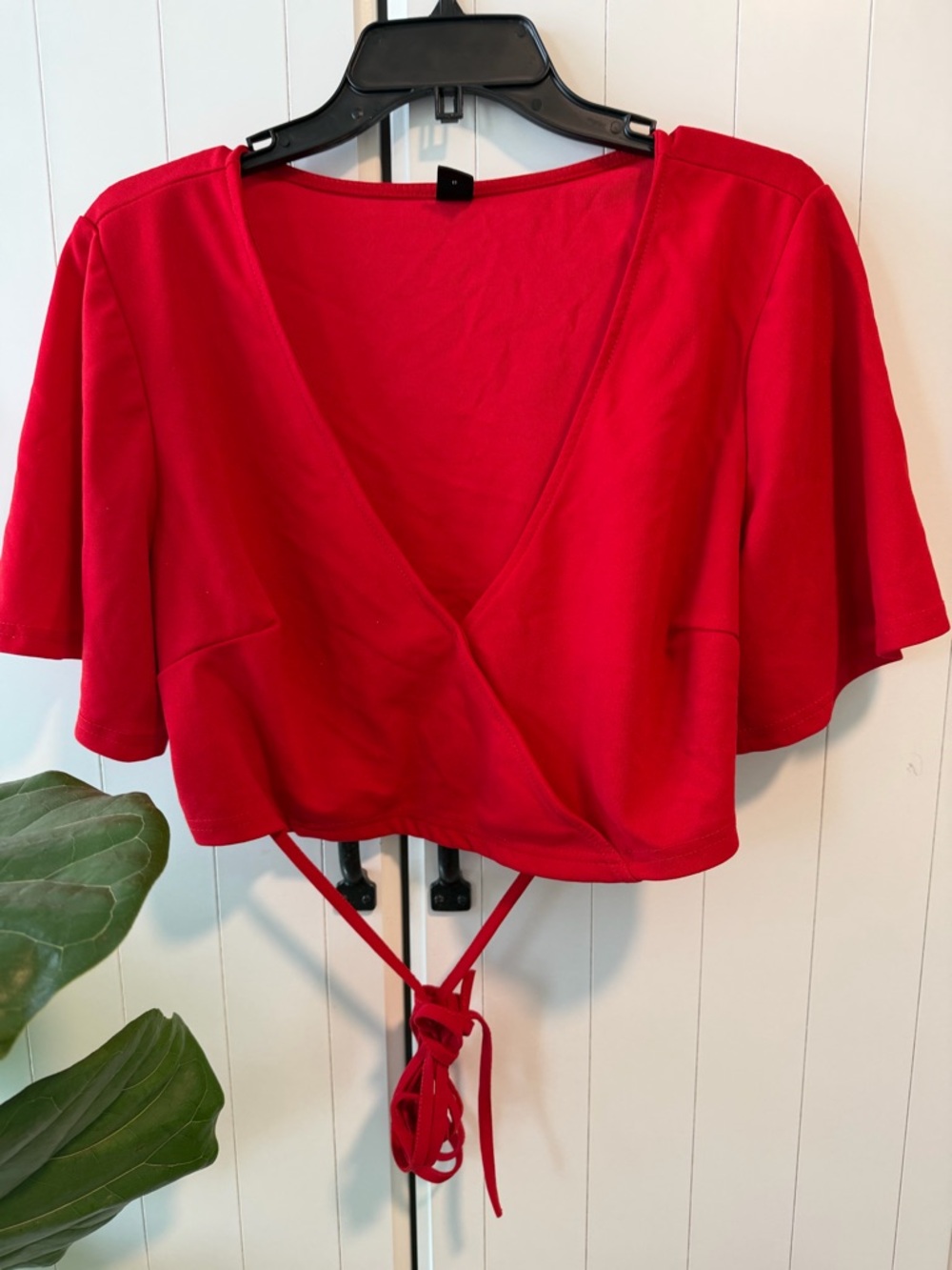 111- SHEIN Red Wrap Tie-Front Crop Top